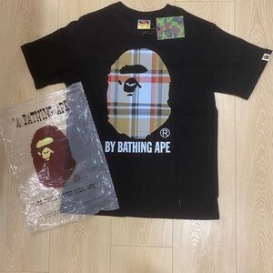 Bape Black Tee with Plaid Ape Graphic